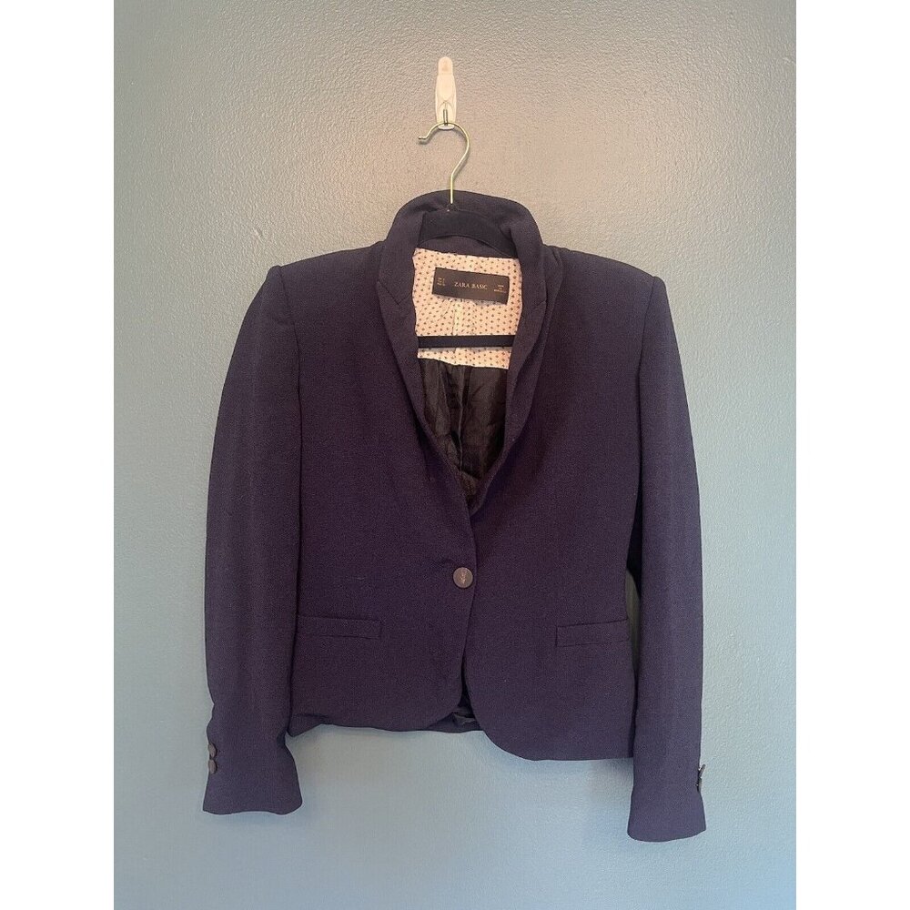 Zara Basic - Womens long sleeve one button Blazer Size Small Shoulder Pads